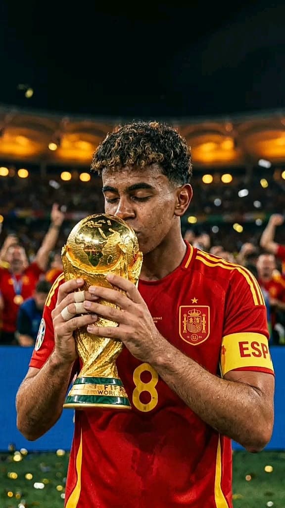 A player lifting the trophy in their national team kit
